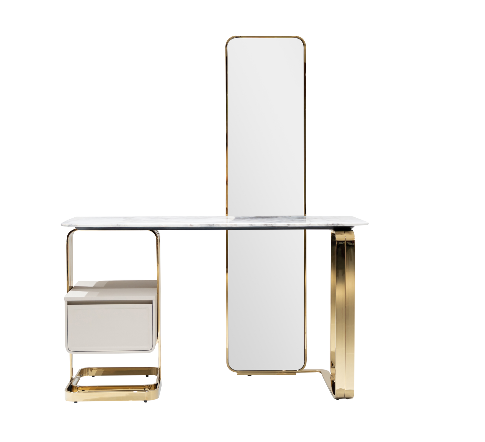 Marble Top Vanity Set with Full Length Mirror and Gold Frame