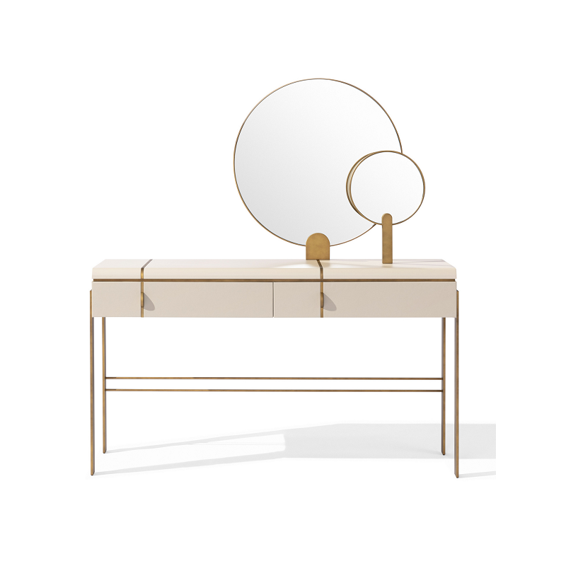 Two Mirror Cream Vanity Table with Gold Frame and Drawers