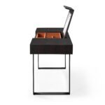 Dark Walnut Vanity Desk with Flip Top Mirror and Compartment Storage