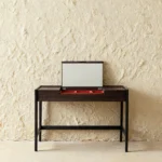 Dark Walnut Vanity Desk with Lift-Up Mirror and Divided Storage