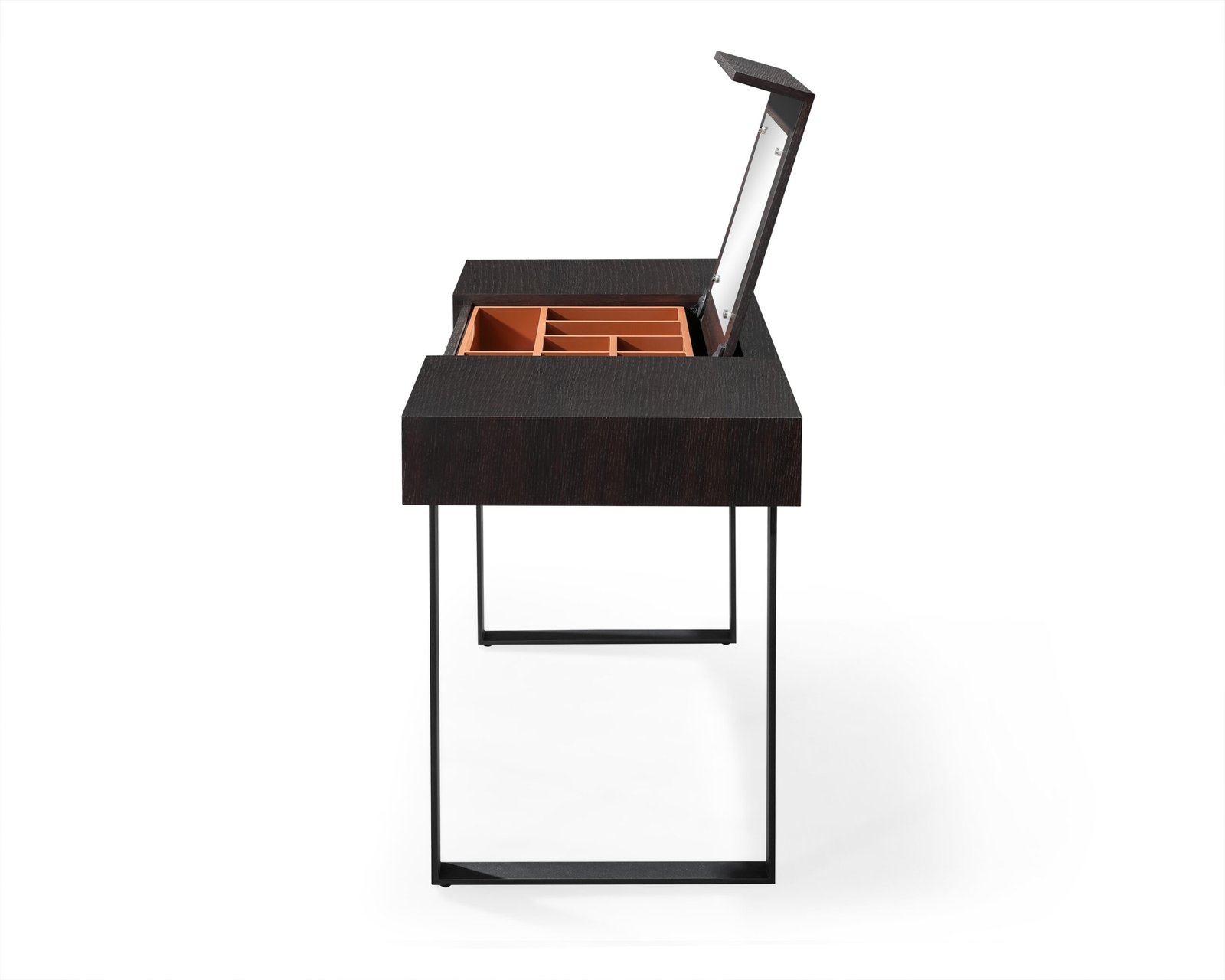 Dark Walnut Vanity Desk with Flip Top Mirror and Compartment Storage