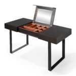 Dark Walnut Vanity Desk with Flip Top Mirror and Compartment Storage