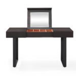 Dark Walnut Vanity Desk with Flip Top Mirror and Compartment Storage