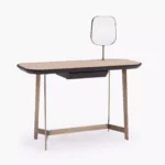 Dark Wood and Brass Vanity Desk with Asymmetrical Mirror