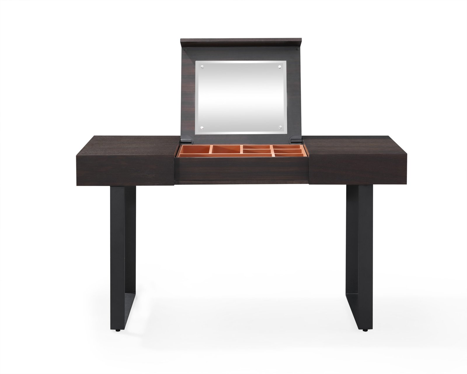 Dark Walnut Vanity Desk with Flip Top Mirror and Compartment Storage