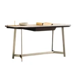 Dark Wood and Brass Vanity Desk with Asymmetrical Mirror