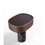 Round Walnut Top Side Table with Marble Base