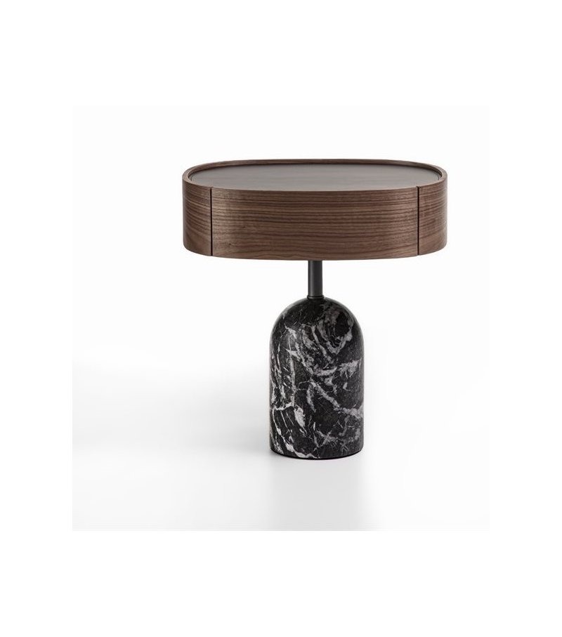 Round Walnut Top Side Table with Marble Base