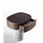 Round Walnut Top Side Table with Marble Base