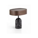 Round Walnut Top Side Table with Marble Base