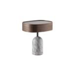 Round Walnut Top Side Table with Marble Base