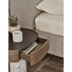 Round Walnut Top Side Table with Marble Base