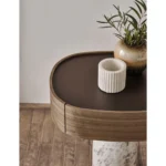 Round Walnut Top Side Table with Marble Base