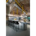 Black Velvet Upholstered Bar Stool with Polished Metal Frame