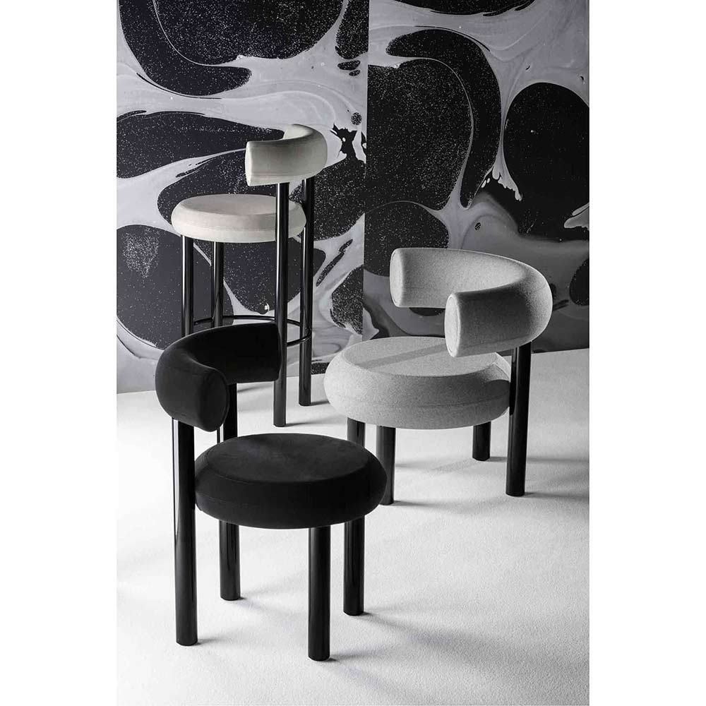 Black Velvet Upholstered Bar Stool with Polished Metal Frame