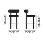 Black Velvet Upholstered Bar Stool with Polished Metal Frame