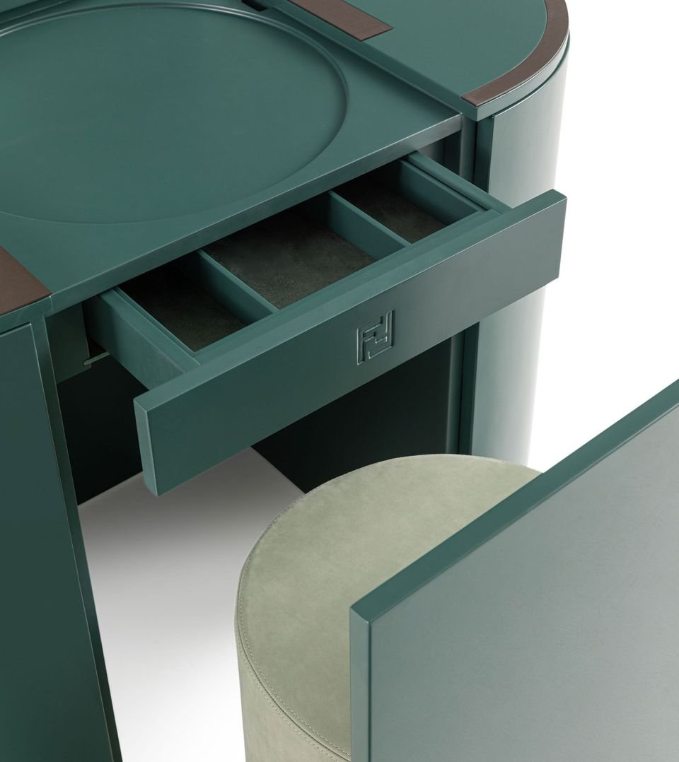 Italian Minimalist Luxury Emerald Green Solid Wood Adjustable Folding Mirror Vanity with Storage