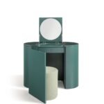 Italian Minimalist Luxury Emerald Green Solid Wood Adjustable Folding Mirror Vanity with Storage