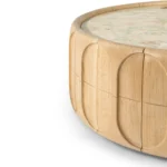Sculptural Wooden Round Coffee Table & Side Table Set