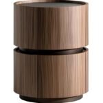 Double Tier Walnut Veneer Round Nightstand