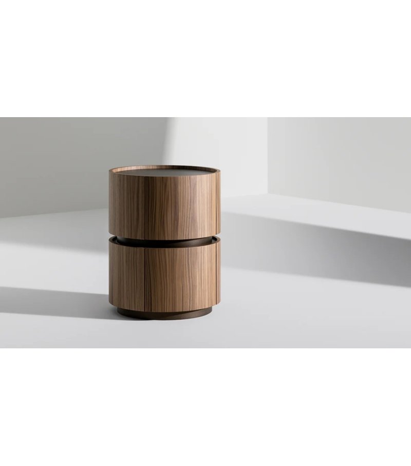 Double Tier Walnut Veneer Round Nightstand