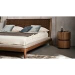 Double Tier Walnut Veneer Round Nightstand