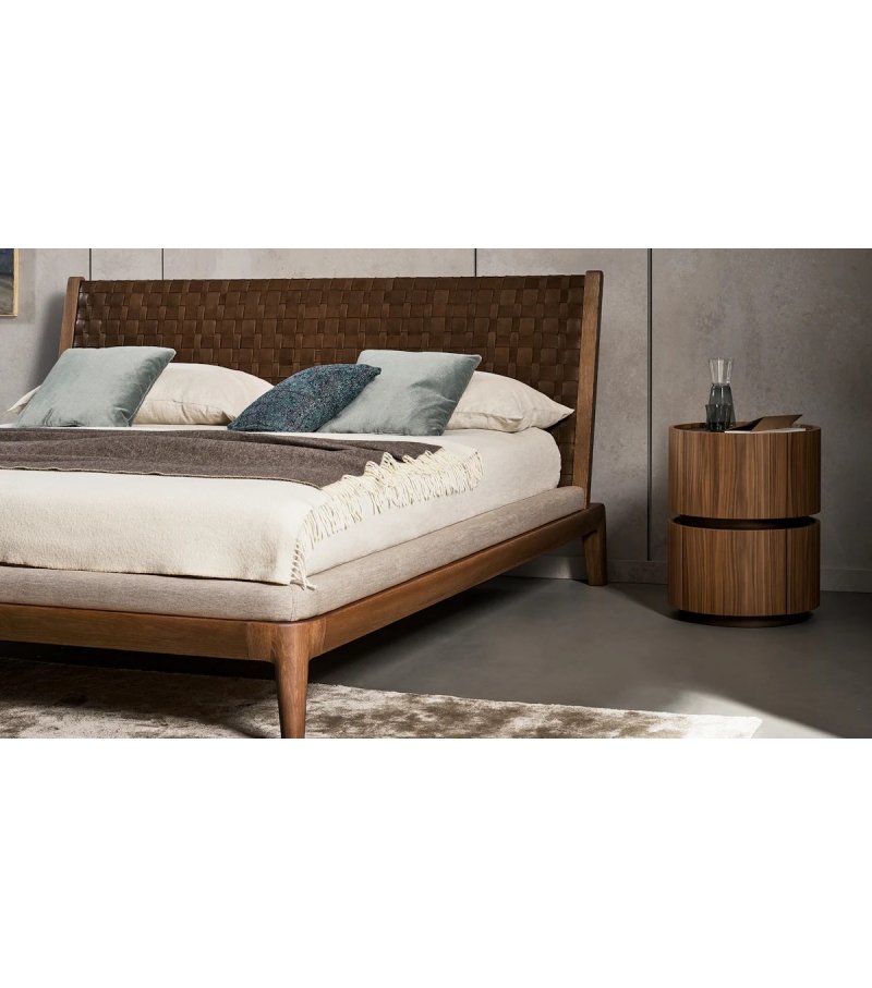 Double Tier Walnut Veneer Round Nightstand
