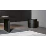 Double Tier Walnut Veneer Round Nightstand