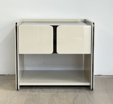 Light Beige Nightstand with Marble Top and Open Shelf