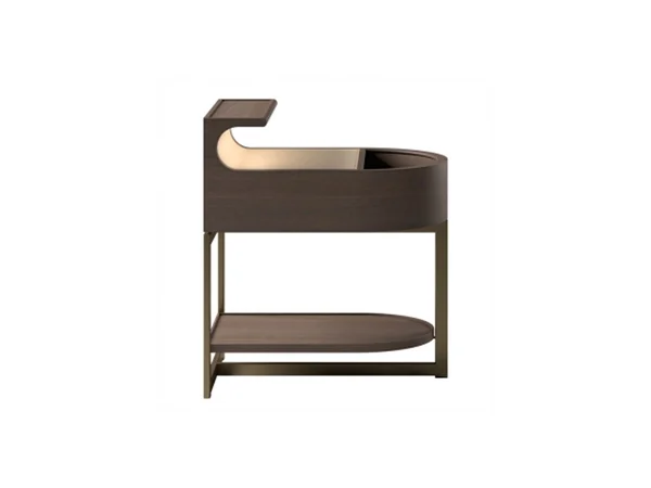 Curved Light Oak Upholstered Nightstand with Metal Frame LED lighting