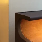 Curved Light Oak Upholstered Nightstand with Metal Frame LED lighting