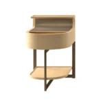 Curved Light Oak Upholstered Nightstand with Metal Frame LED lighting
