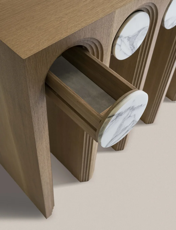 Wooden Console Table Marble Inlaid Arches Modern Artistic Decor Furniture