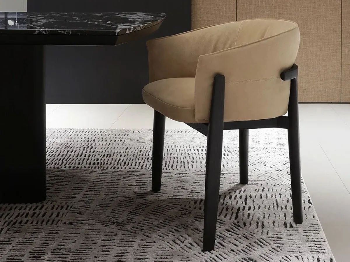 Tan Leather Armchair Dark Wood Frame Modern Accent Seating