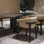 Tan Leather Armchair Dark Wood Frame Modern Accent Seating