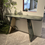 Green Marble Console Table Geometric Metal Legs Modern Accent Furniture