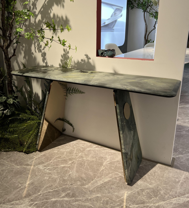 Green Marble Console Table Geometric Metal Legs Modern Accent Furniture