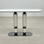 White Marble Console Table Leather-Wrapped Metal Legs Modern Accent Furniture