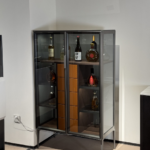 Smoked Glass Liquor Cabinet Metal Frame Wood Drawer Bar Storage Wine Cabinet