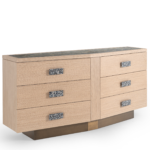 Oak Dresser Stone-Top Textured Hardware Brass Base Modern Storage Furniture