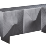 Brushed Metal Cabinet Textured Wave Doors Dark Legs Modern Statement Furniture