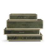 Olive-Green Nested Drawer Set Gold-Trim Textured Finish Compact Storage