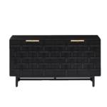 Black Woven Wood Sideboard Gold Accents Modern Storage Furniture