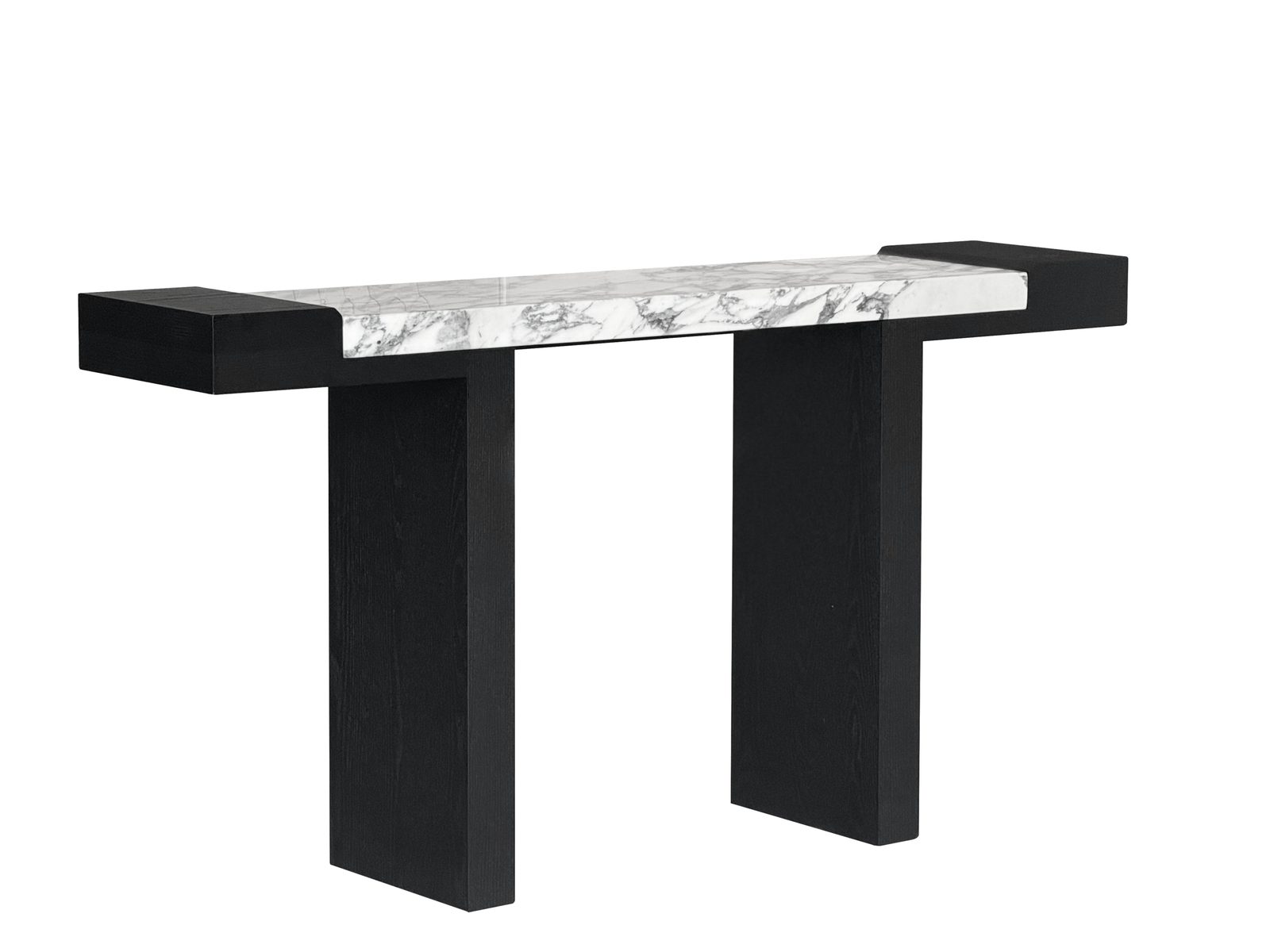 Black Oak Console Table Marble Top Minimalist Modern Accent Furniture