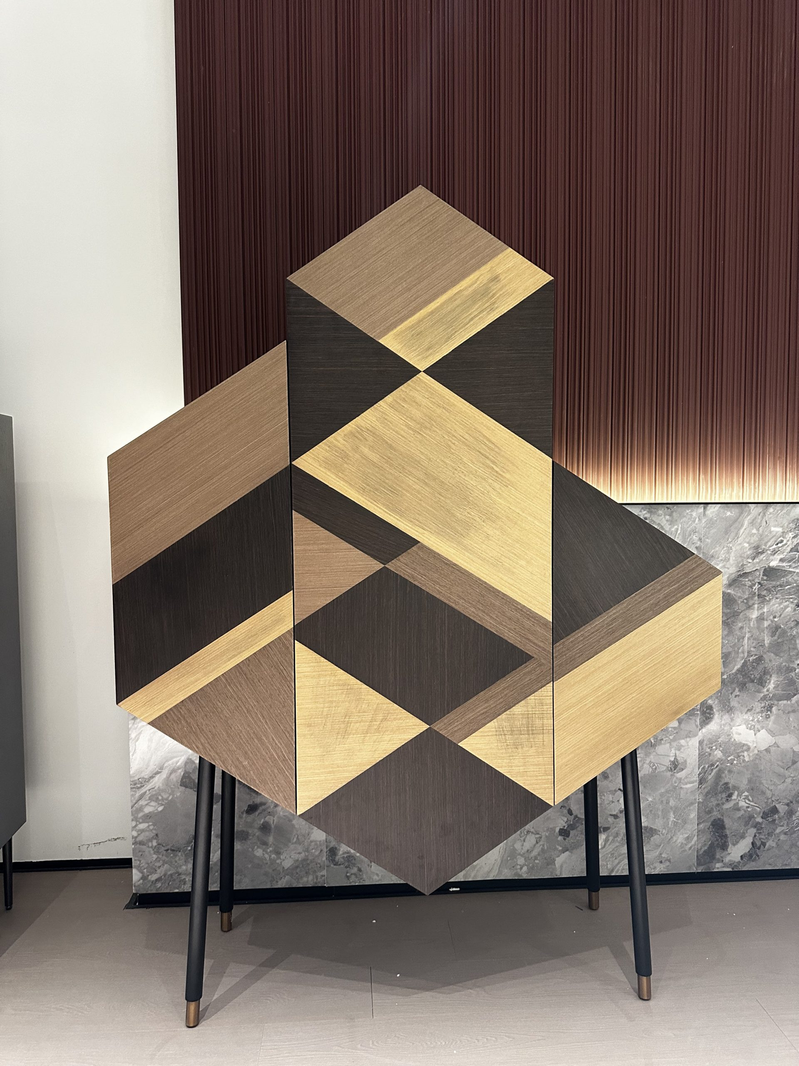 Geometric Wood Cabinet Hexagonal Shape Multi-Tone Modern Artistic Furniture