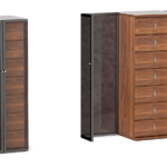 Walnut Drawer Cabinet Black Frame Glass Panel Tall Storage Modern Organizer
