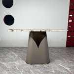 Veined Marble Top Table Leather-Clad Base Brass Accent Modern Luxury Console Furniture