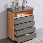 Oak Metal Drawer Cabinet Integrated Lighting Modern Storage Furniture