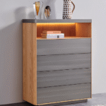 Oak Metal Drawer Cabinet Integrated Lighting Modern Storage Furniture