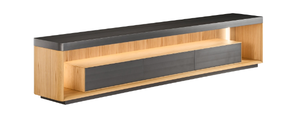 Light Wood TV Console Integrated LED Lighting Dark Panel Floating Style Storage Cabinet
